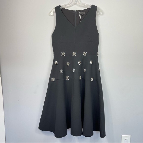 Wrong Side of Right Black Scuba Neoprene Crystal Embellished Fit & Flare Dress S - Picture 12 of 16